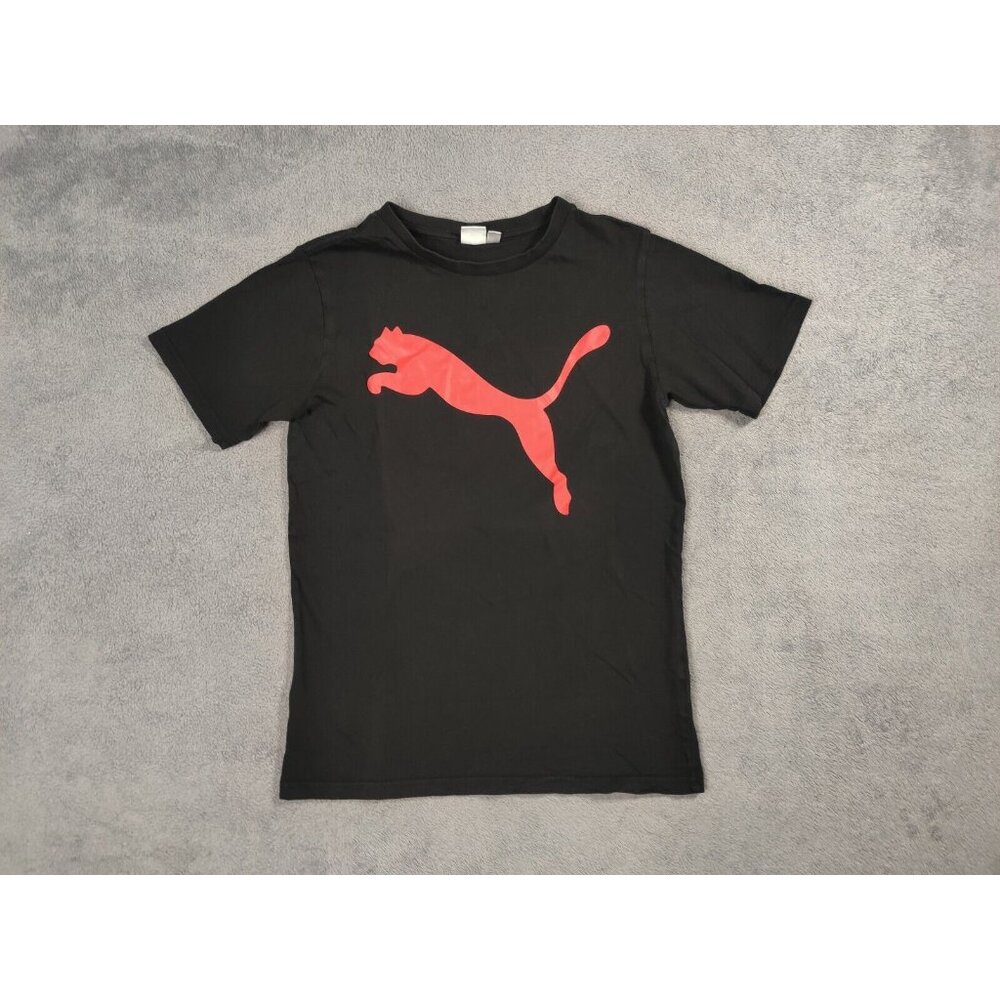 PUMA Shirt YOUTH Boys XL 18/20 Black Red Logo Short Sleeve